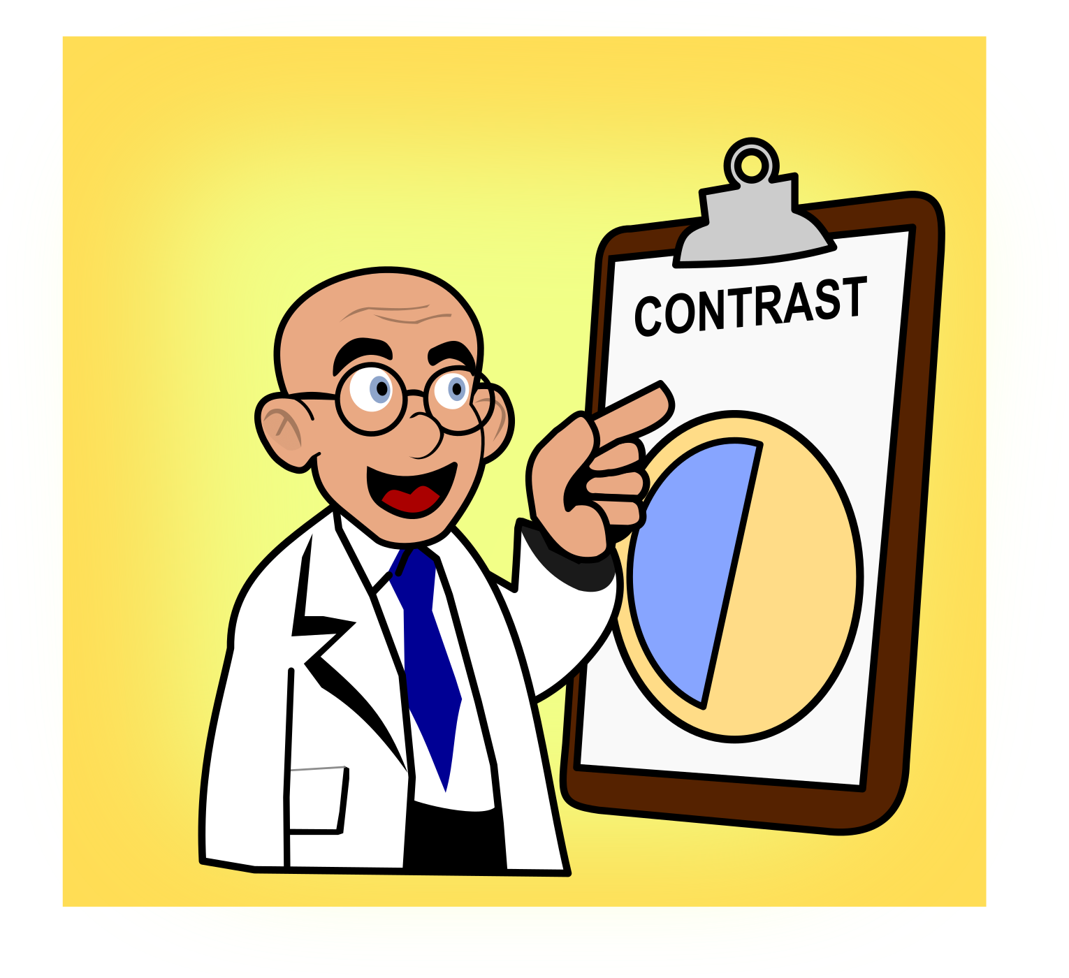 A bald man wearing a white jacket, he resembles a scientist, smiling with his arms folded